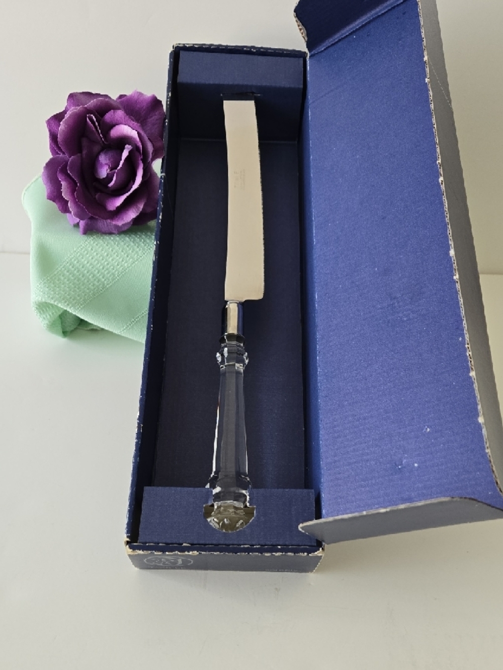 Vintage 1986 Towle Crystal Handle Bridal Cake Knife - 14" Wedding Knife
